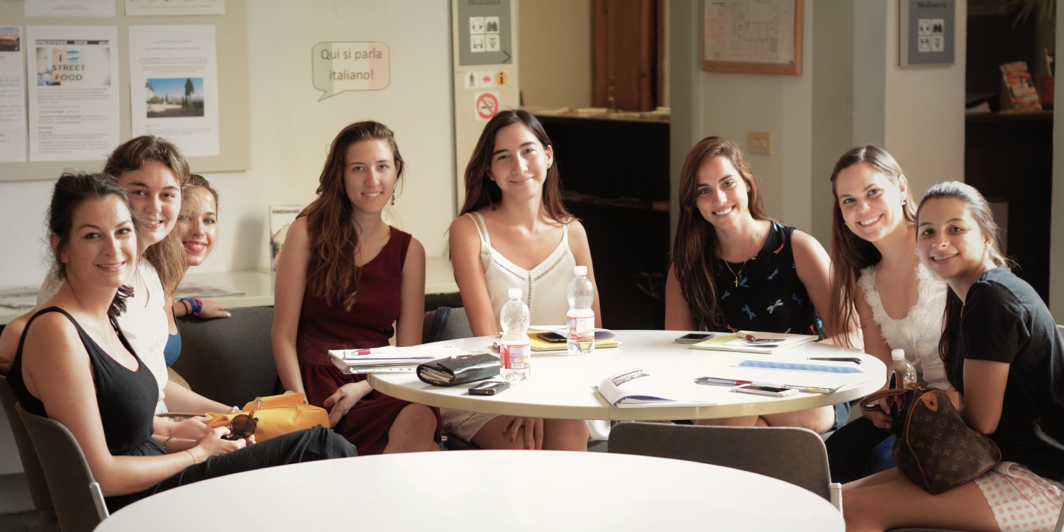 Happy students in a language school