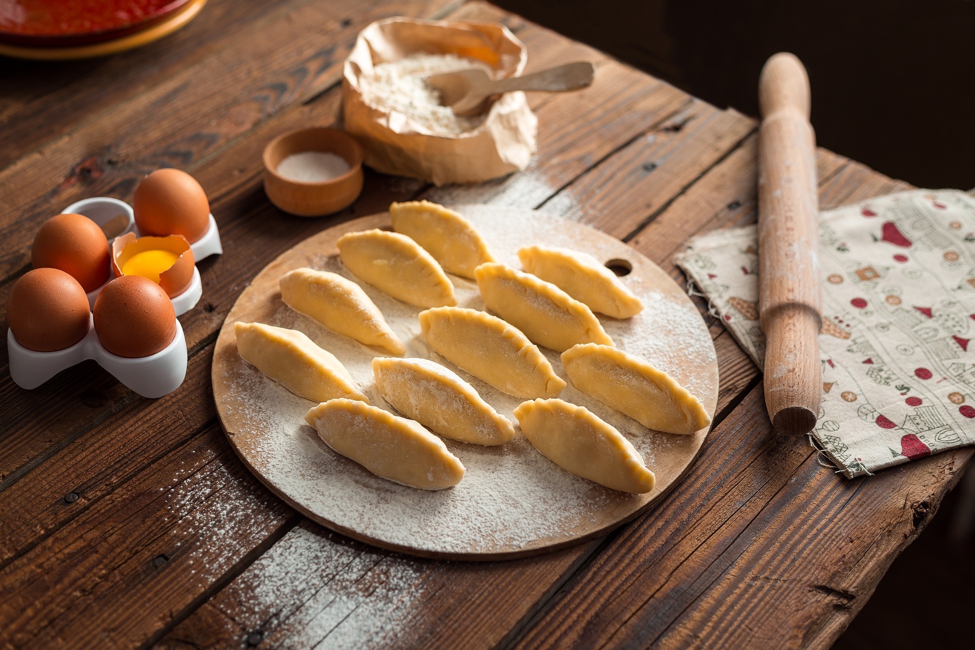 table with eggs and flour