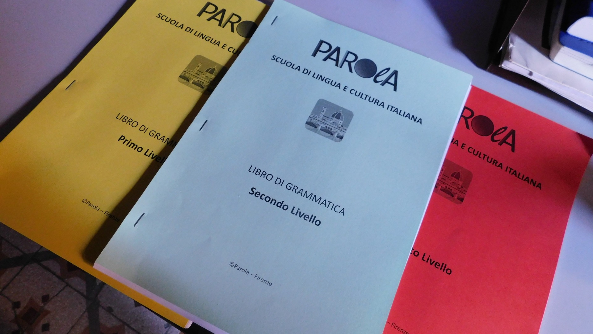 Grammar level books of Parola Italian language school