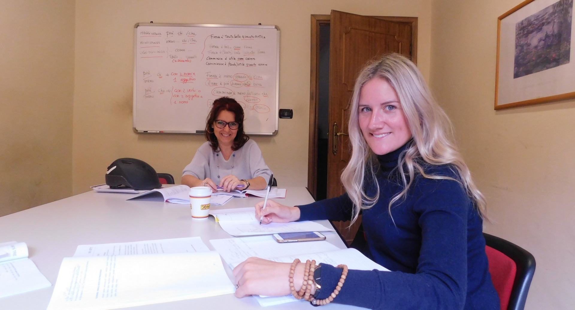 Student learning Italian in a private course in Florence